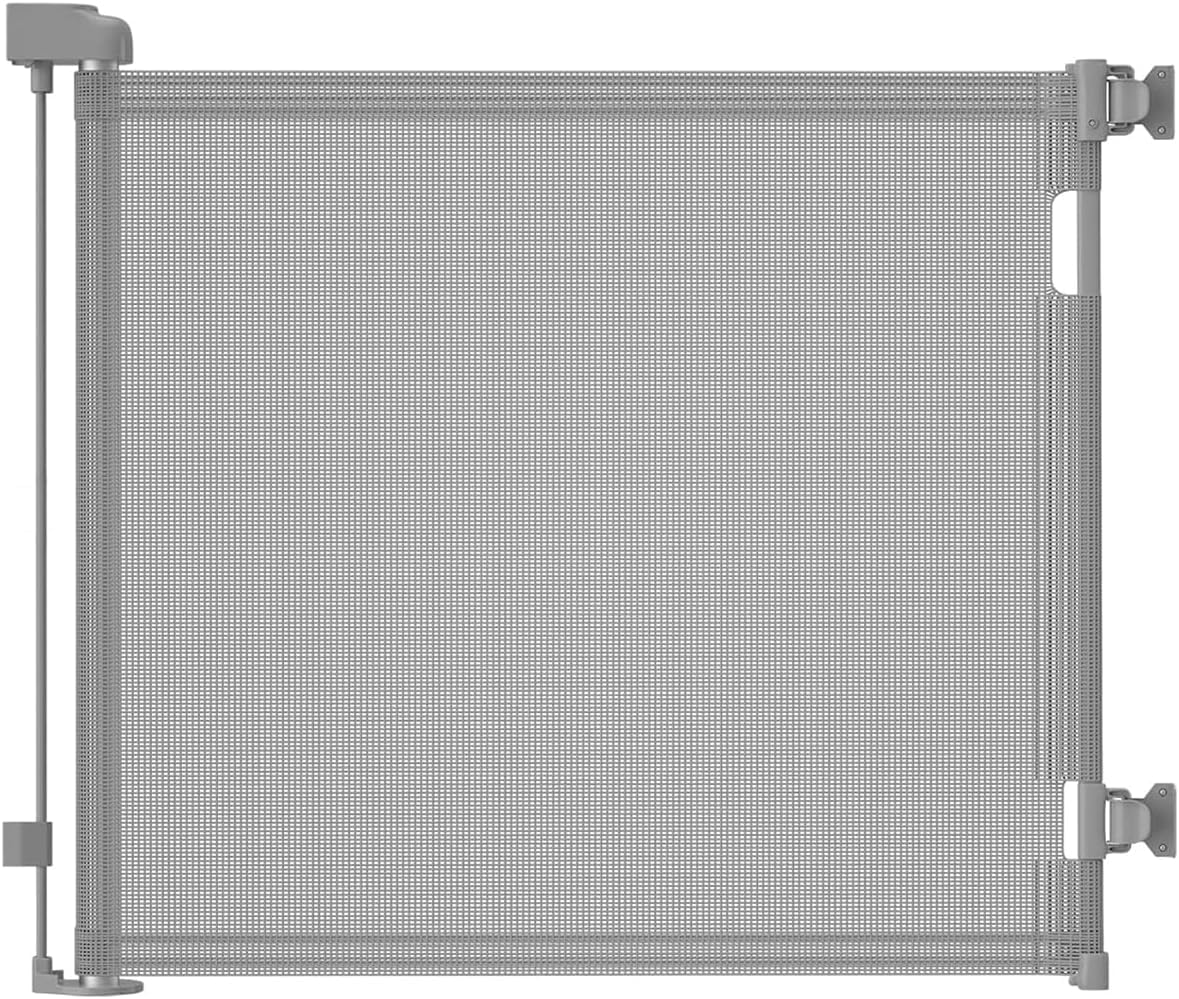 Zupetta retractable gate fully extended across a wide doorway for safe stair passage.
