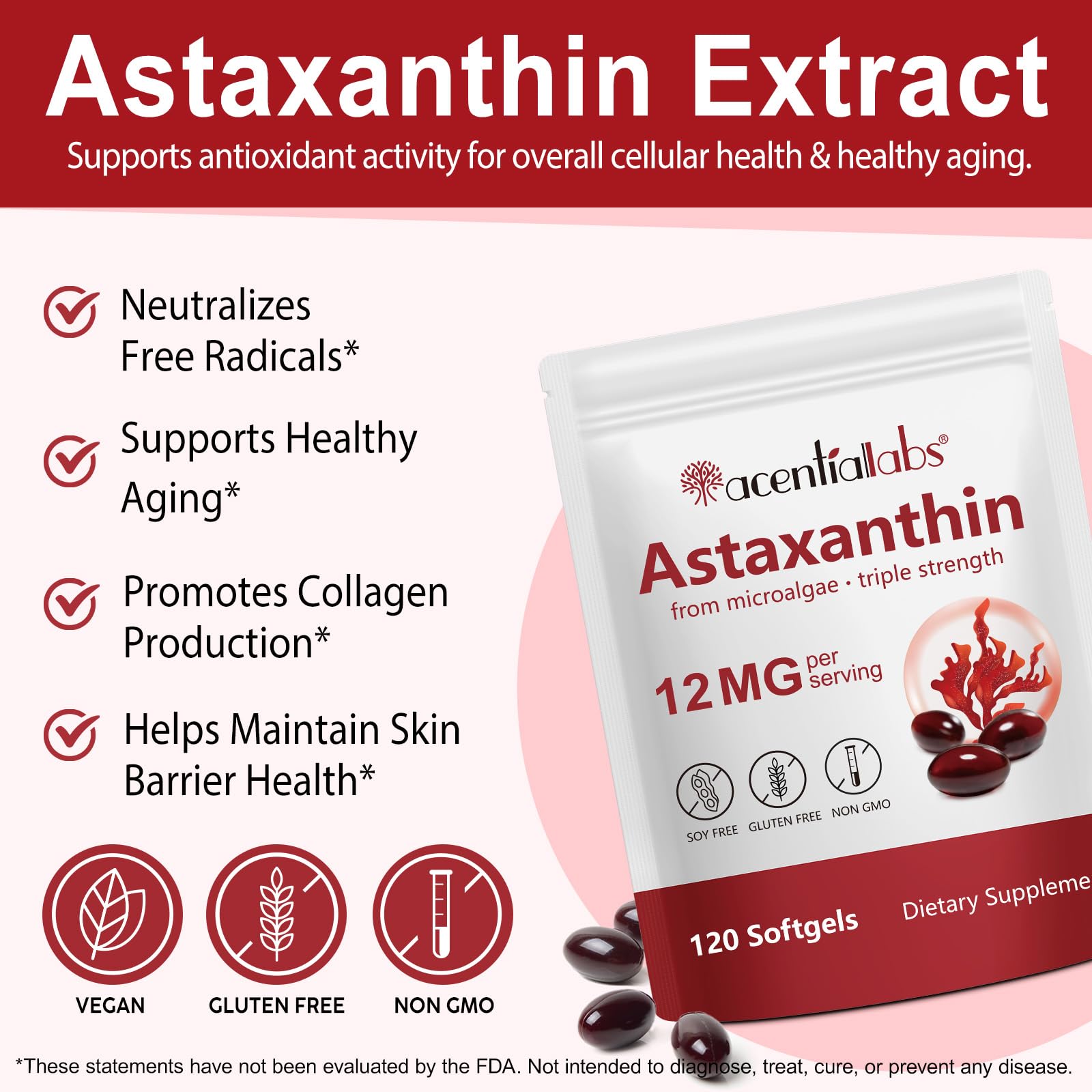 Close-up of ZUZOKKAHA astaxanthin softgels for easy daily dosing.