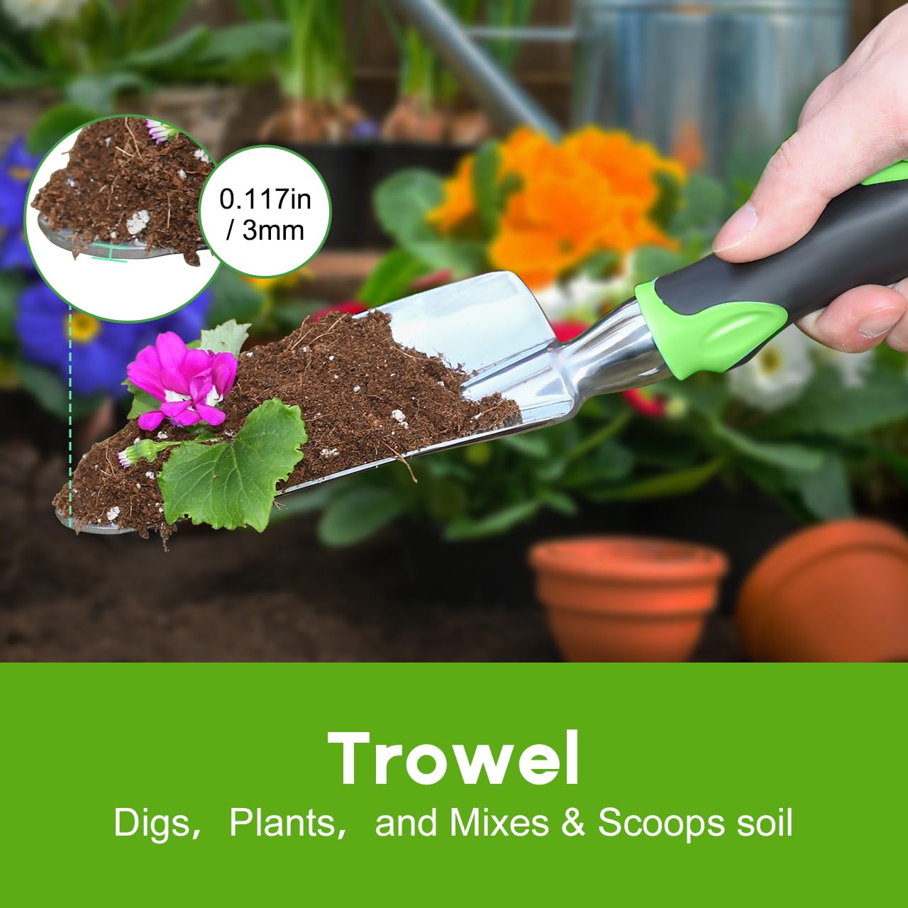 ZUZUAN cultivator hand rake for soil loosening and weed removal.