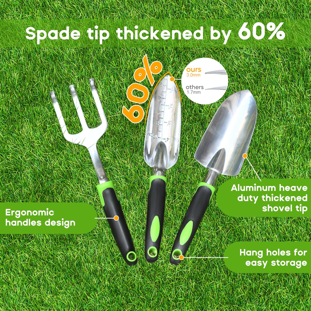 ZUZUAN transplant trowel with dual scale for accurate transplant depth.