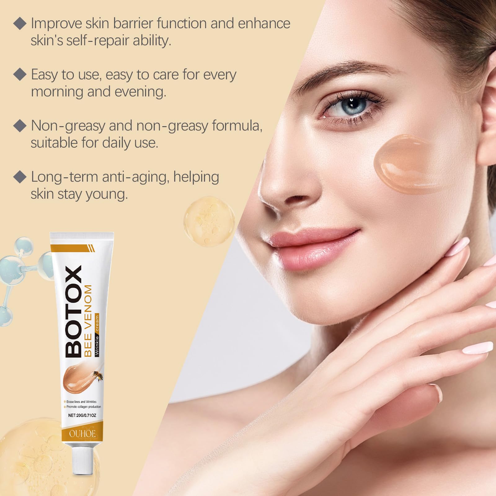 ZXZTSM Botox Bee Venom Cream application in circular motions for smooth absorption.