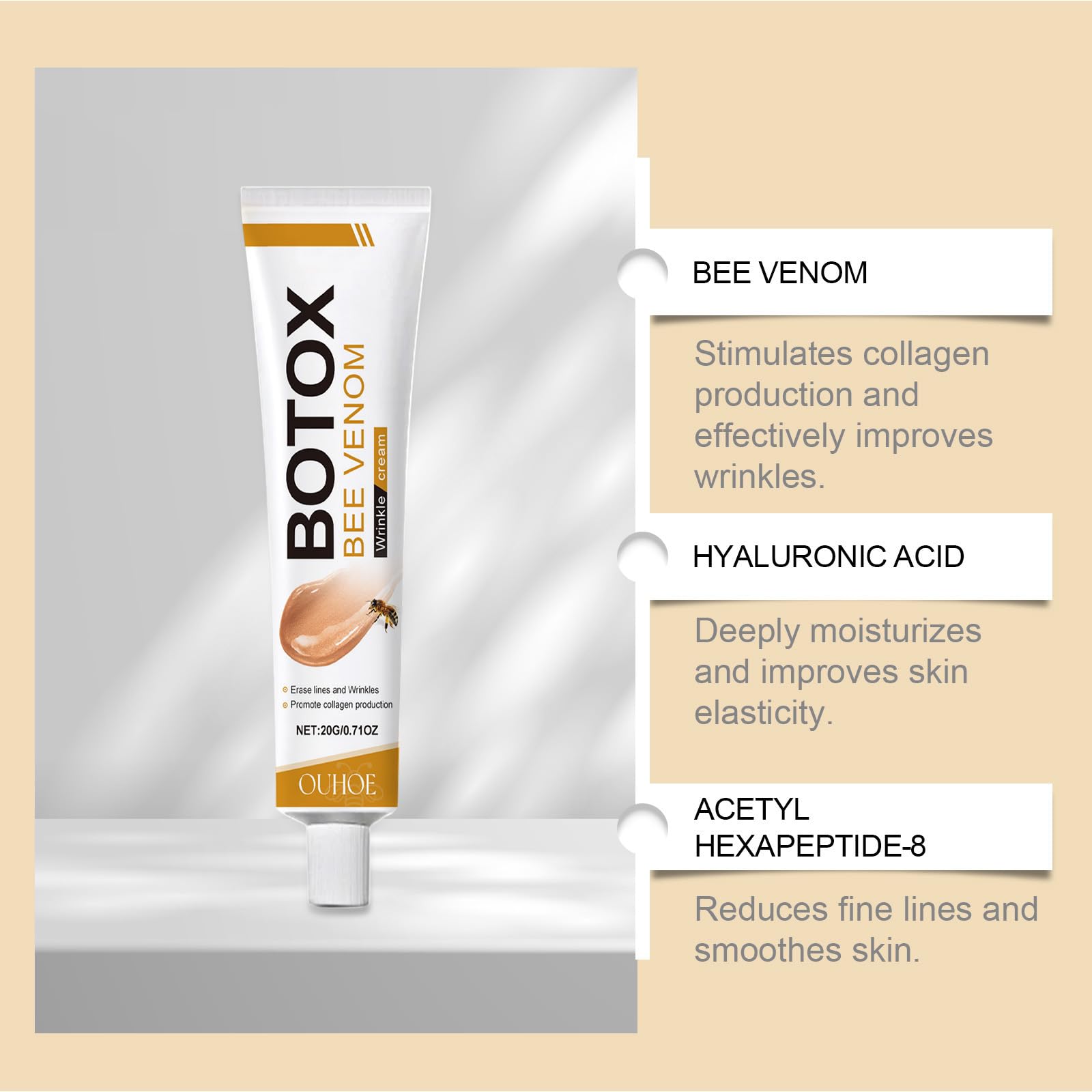 ZXZTSM Botox Bee Venom Cream helps skin look firmer after use.