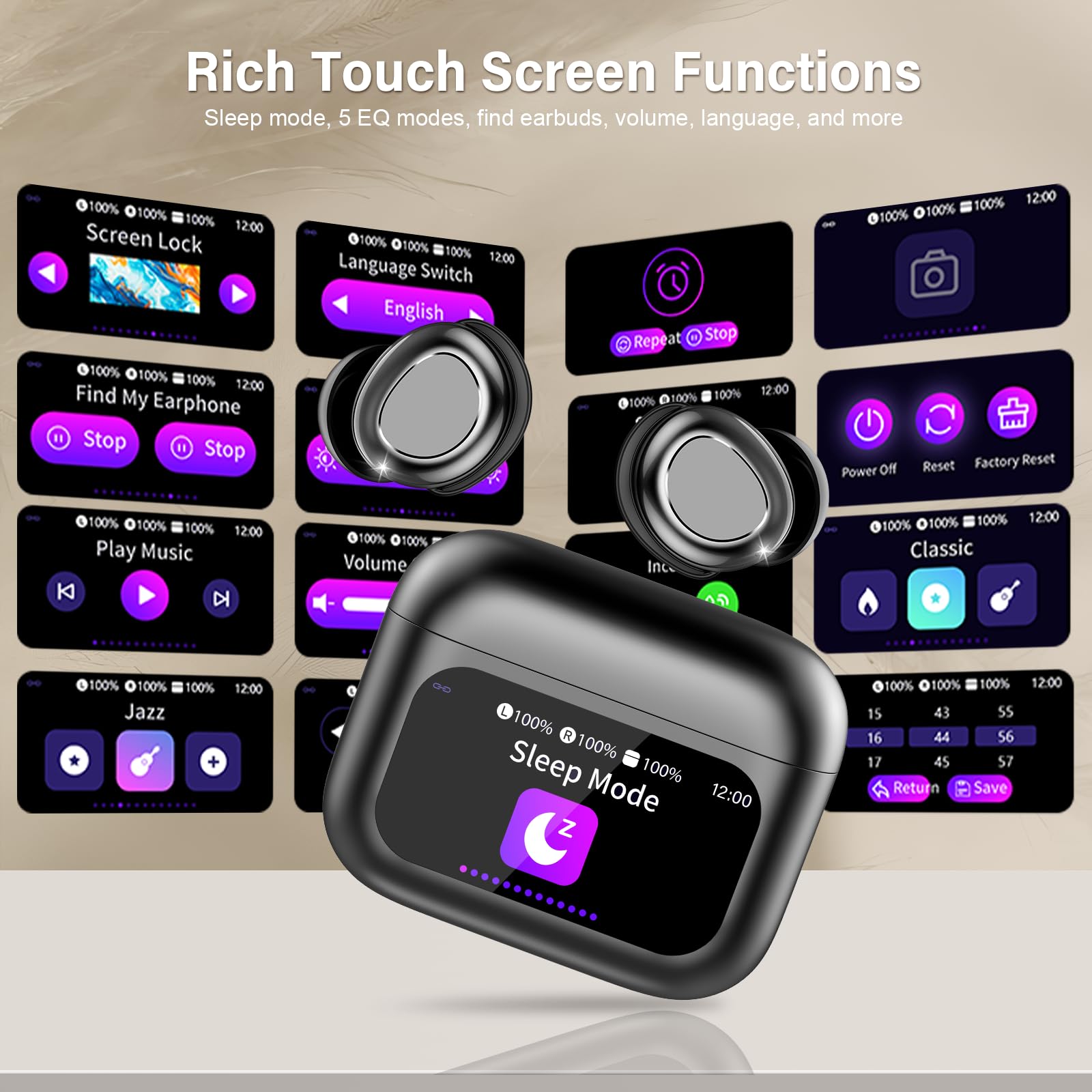 ZYHKON Sleep Earbuds 48h playtime for extended listening through the night.