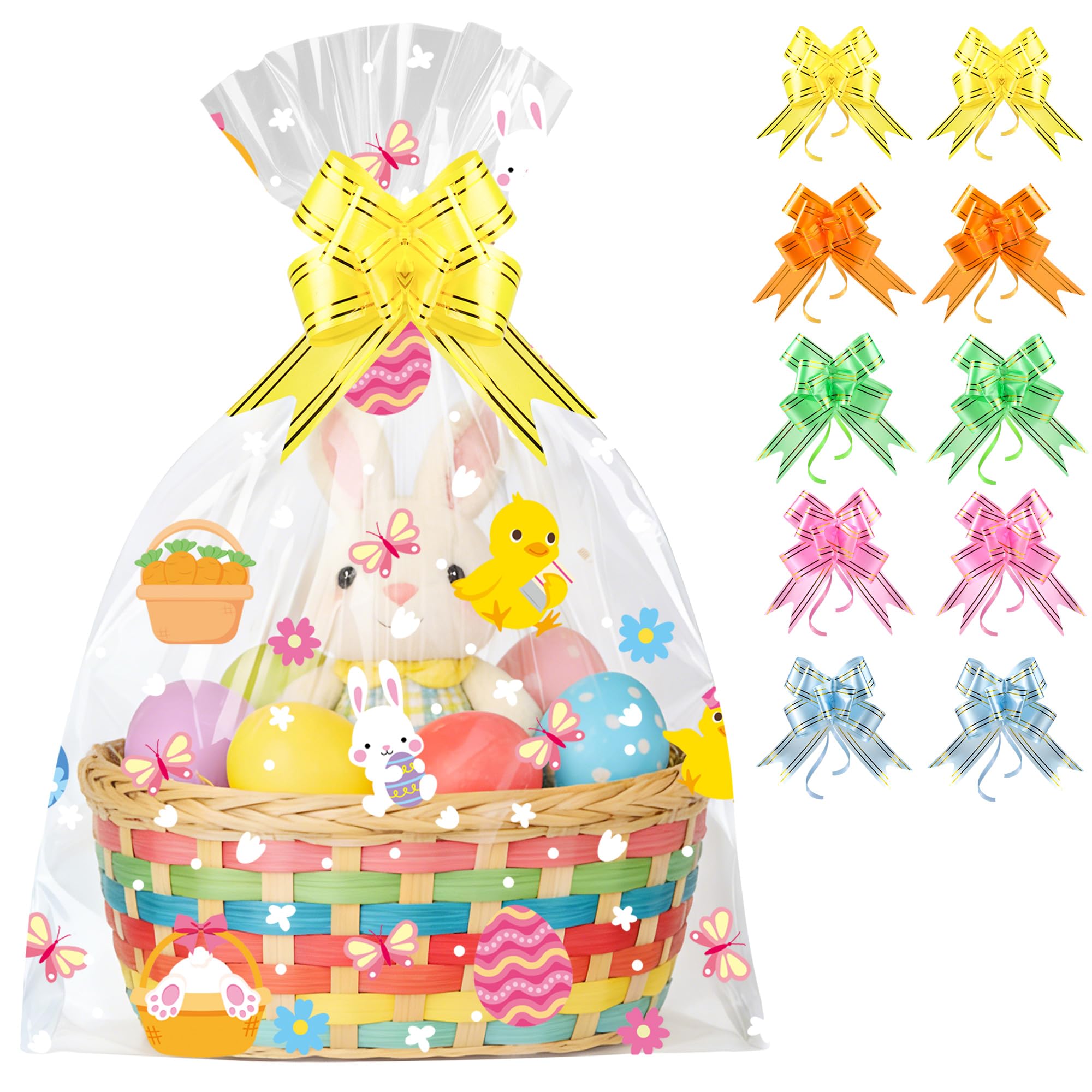 ZYLOP Easter basket bags 20x28 with clear wrap and 2.8 mil durability for bulky gifts.