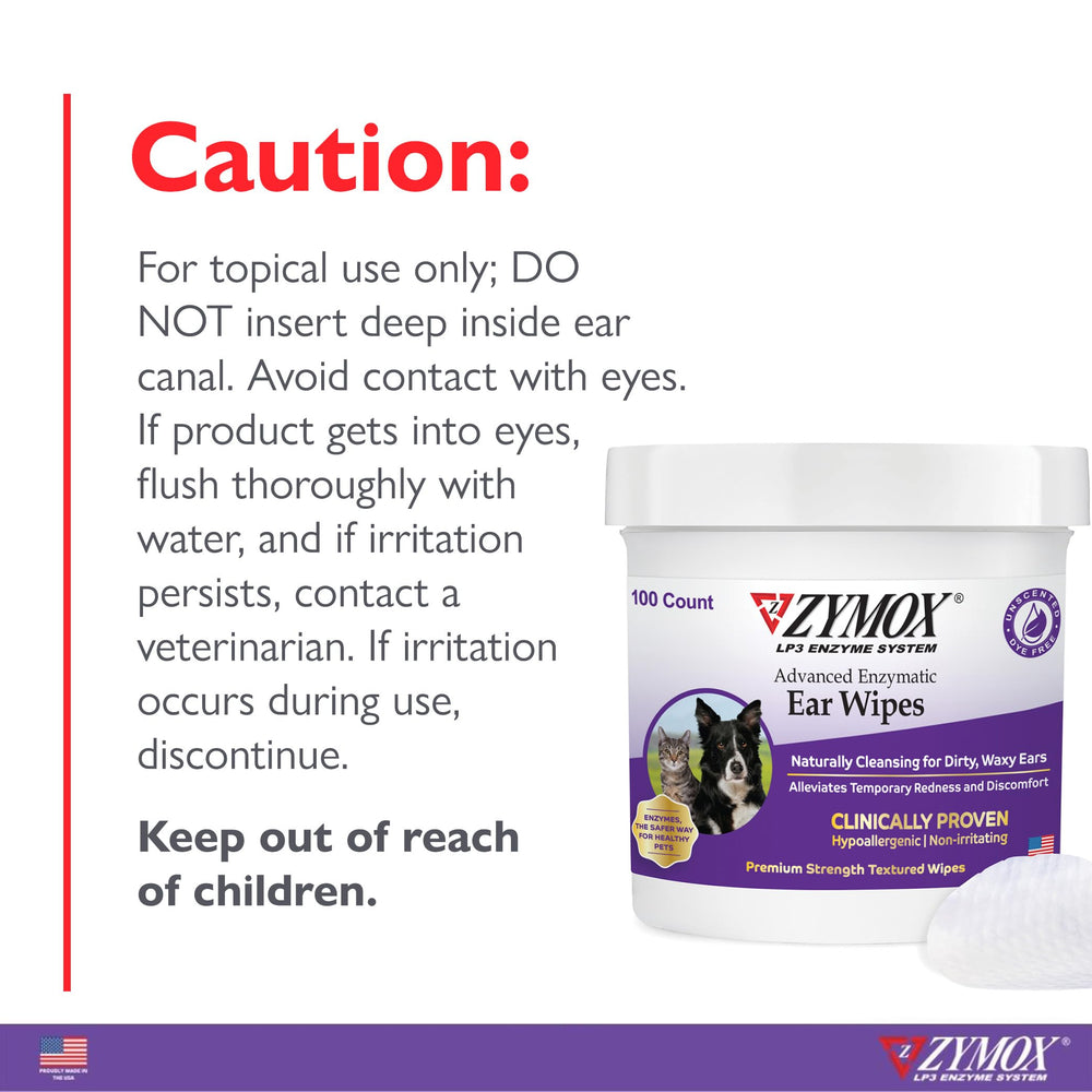 Zymox Advanced Ear Wipes aloe-vera soothing feature closeup: gentle care for sensitive ears.