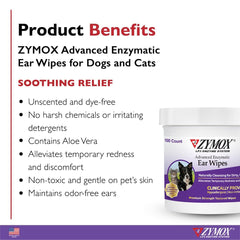 Zymox Advanced Ear Wipes application closeup shows gentle dirt and wax removal.