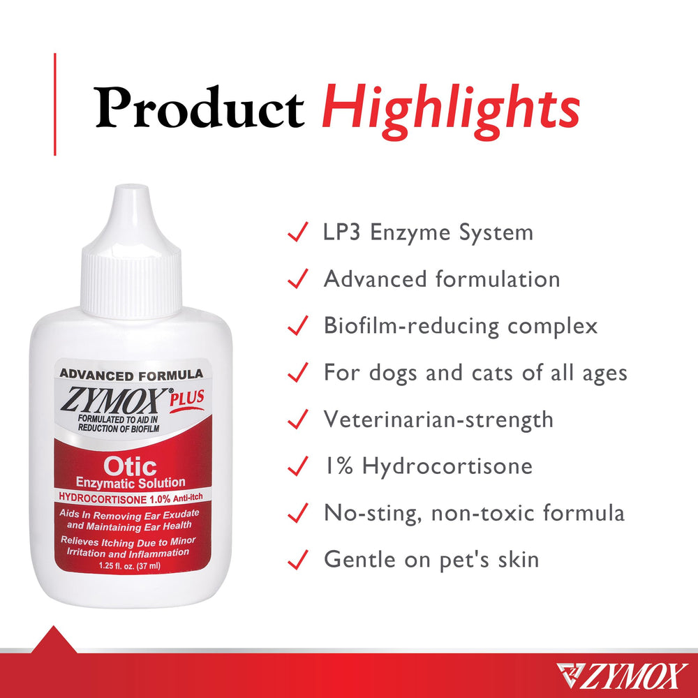 Zymox Otic Plus packaging image highlighting all-in-one ear care solution