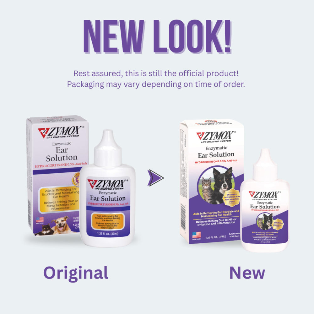 Zymox ear solution label close-up showing hydrocortisone for itch relief