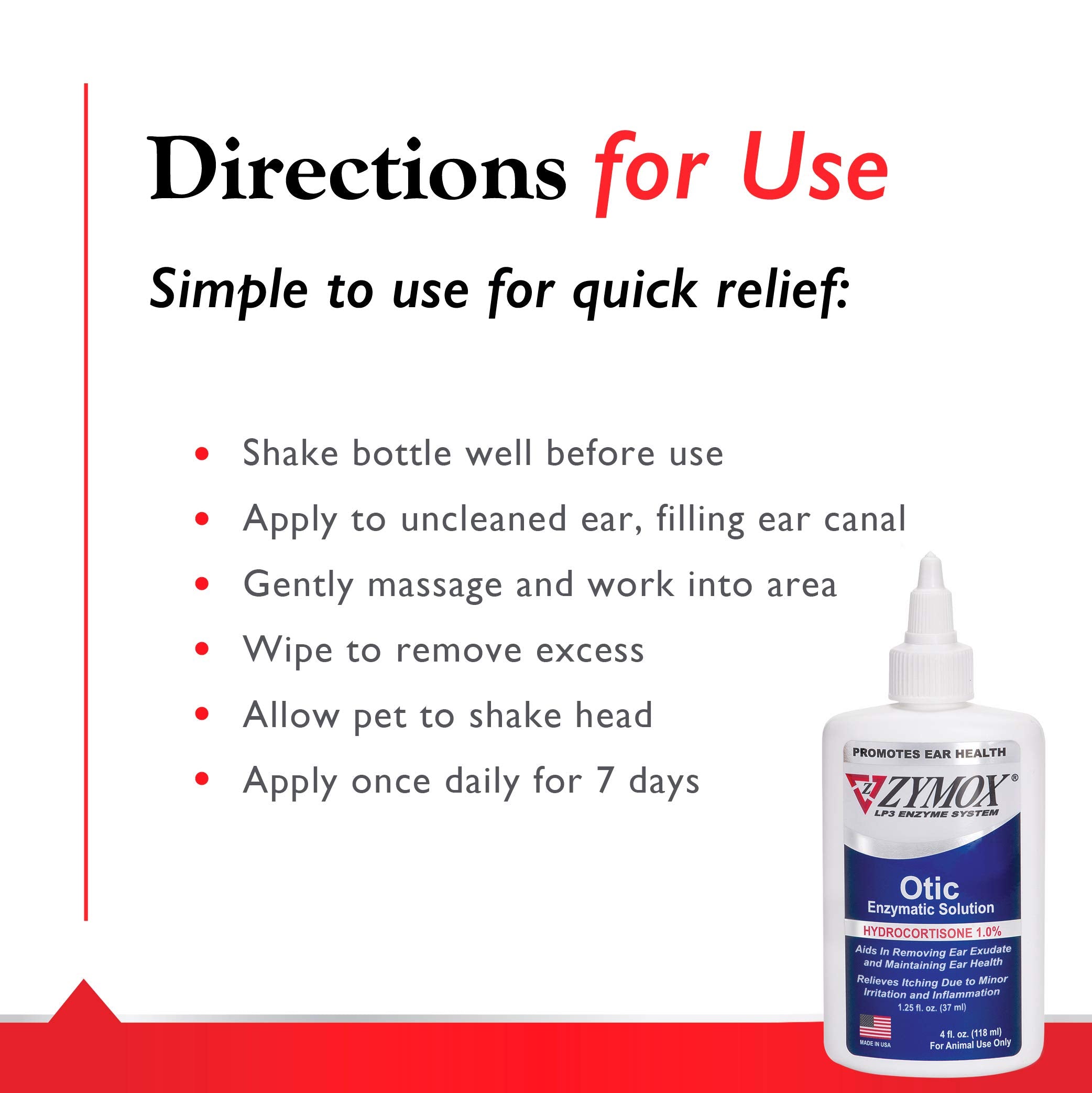 Zymox Otic packaging highlights 1% hydrocortisone and directions