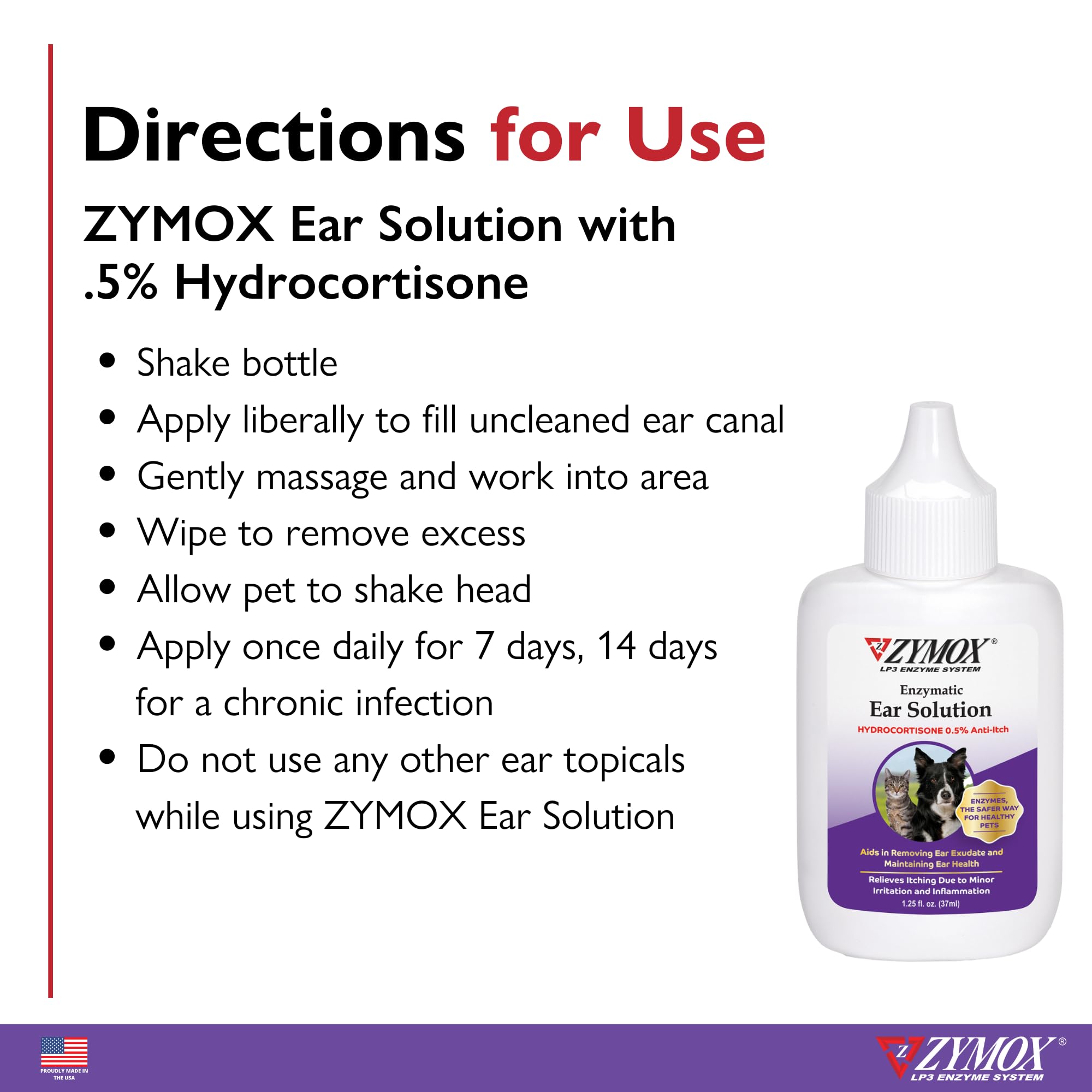 Zymox solution being applied to a pet ear for quick penetration