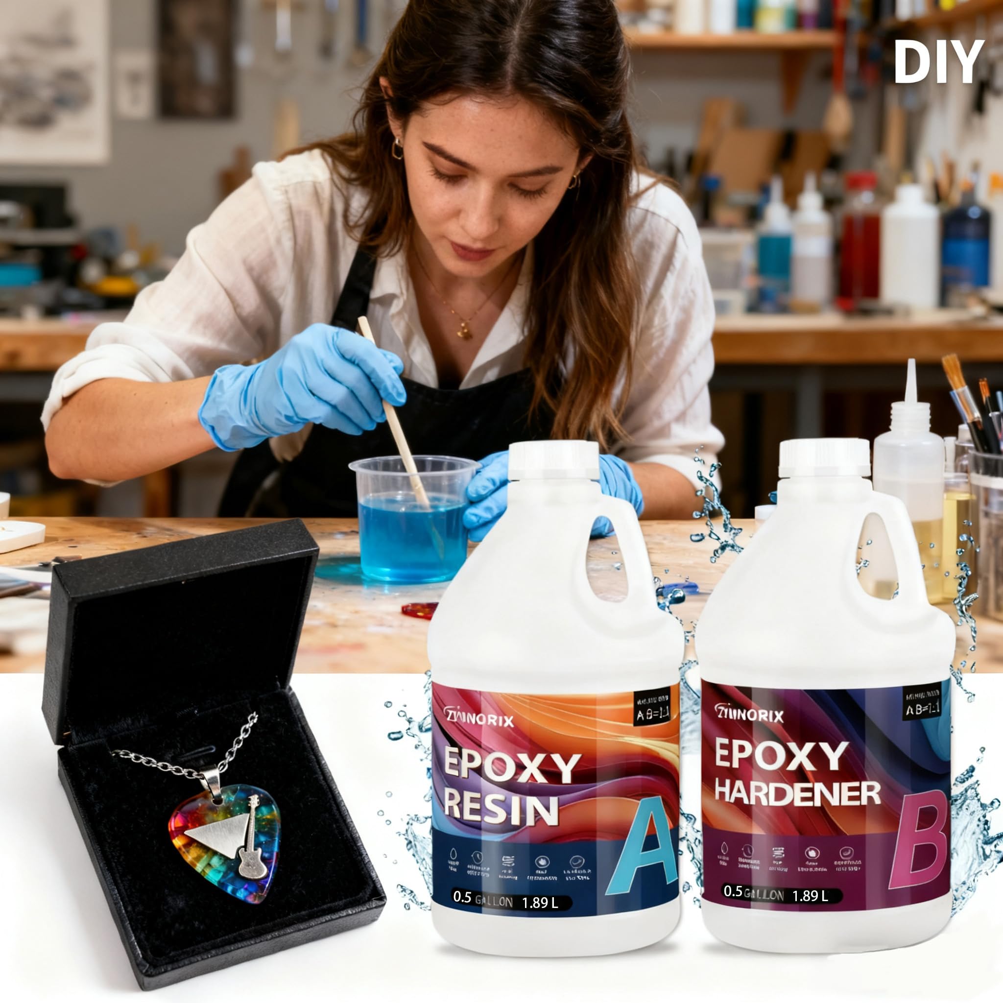 Zynnorix epoxy bubble-free setup highlights self-leveling clarity for art projects.