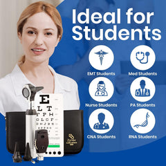 ZYREV ophthalmoscope head used for eye exam practice with bright illumination