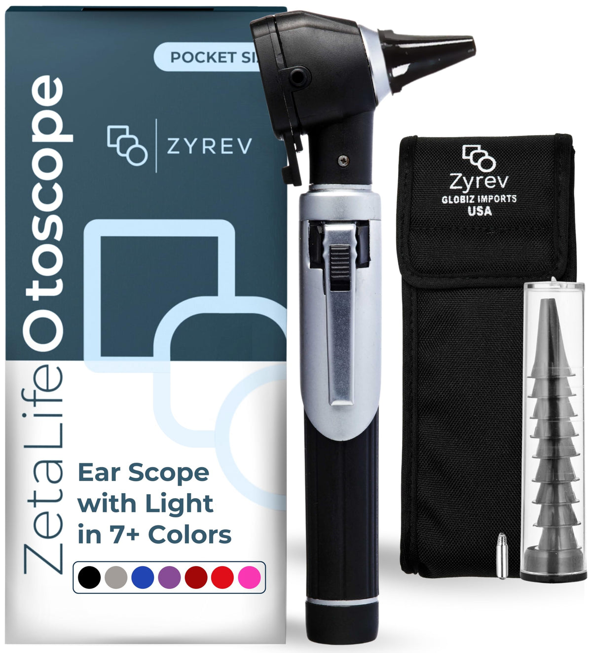 ZYREV ZetaLife Otoscope with pocket light in black for easy home use