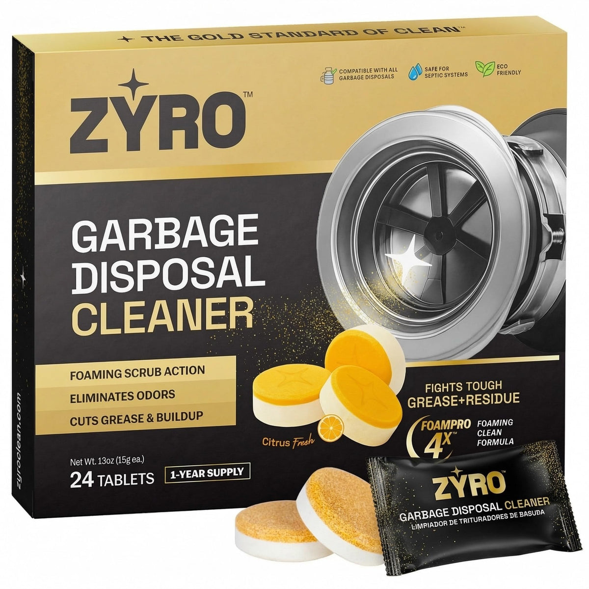ZYRO PLUS garbage disposal cleaner tablets deliver a deep foaming clean for hard-to-reach residue.