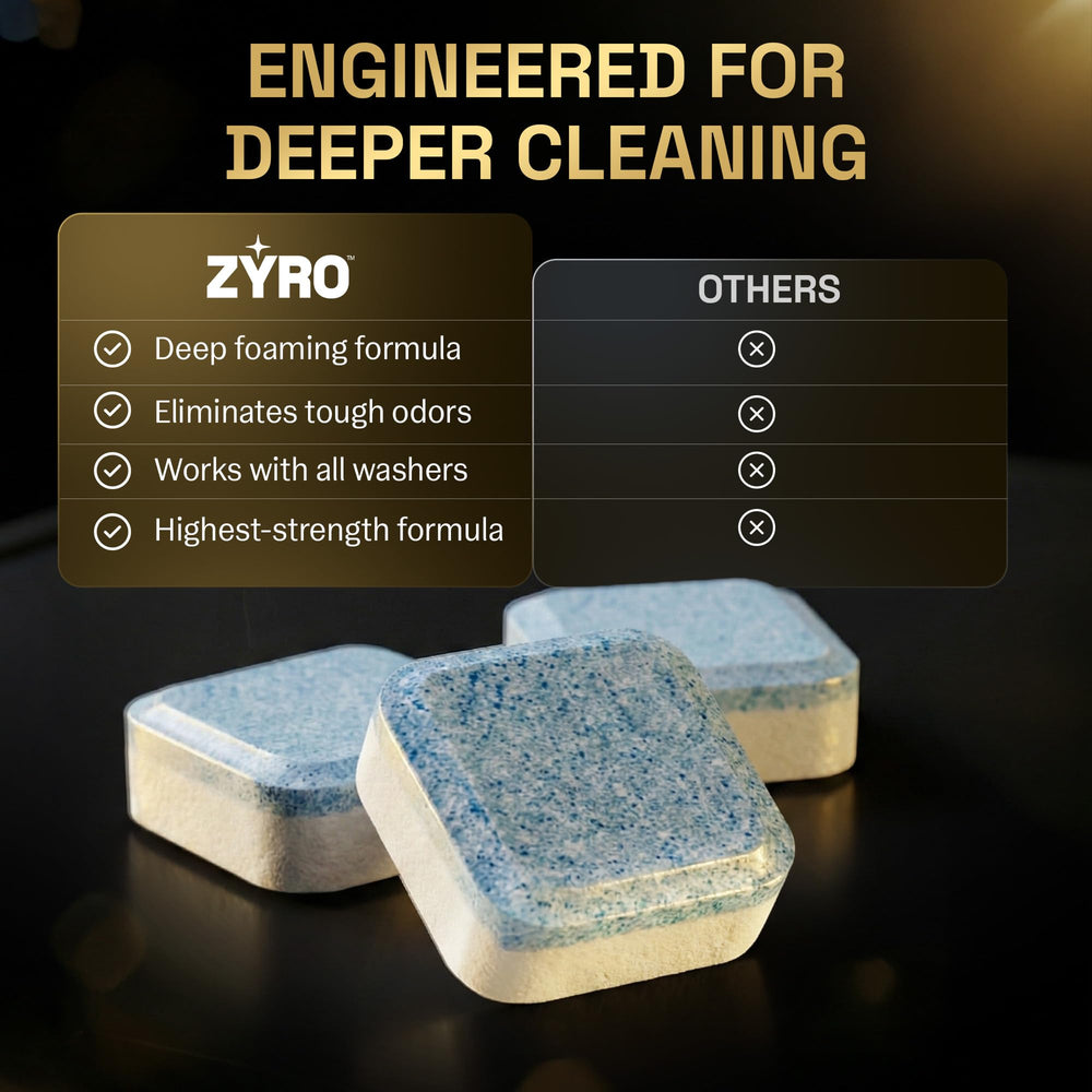 ZYRO PLUS removal of lime-scale and mineral deposits from washers.