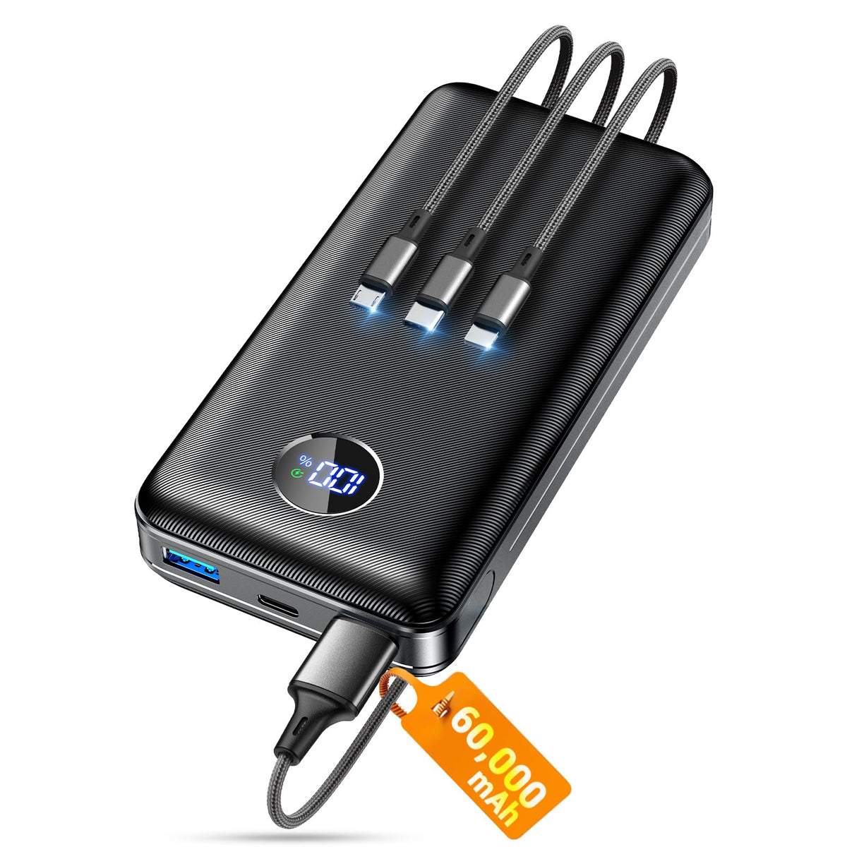 ZZI 60000mAh portable charger front view showing compact power for travel.