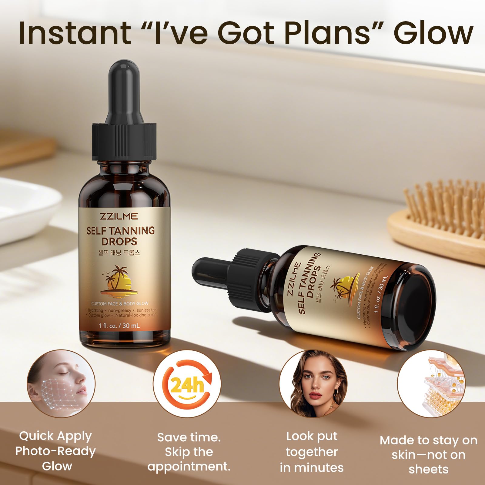 ZZILME self tanning drops antioxidant benefits on skin