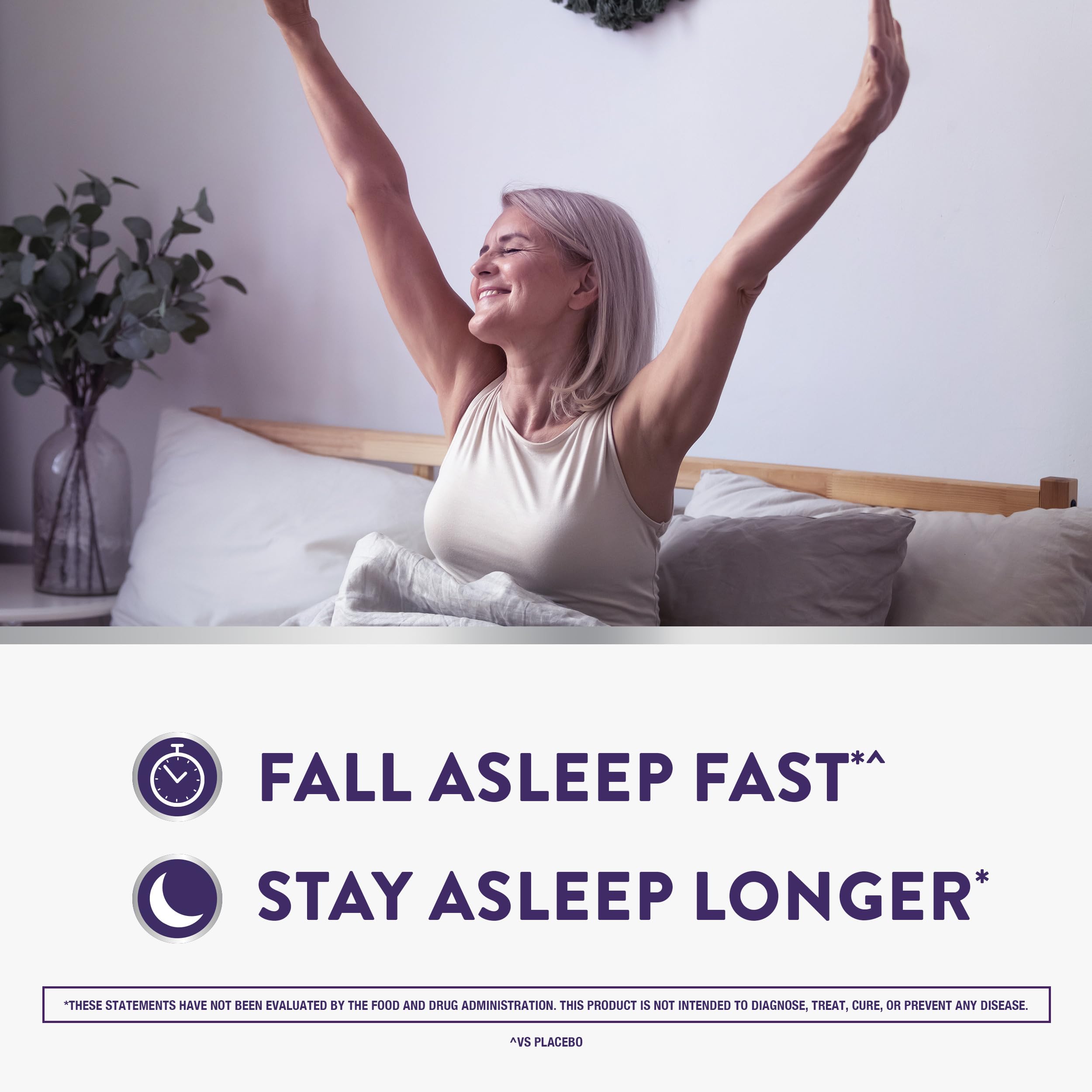 Close view of the product label highlighting drug-free, non-habit forming sleep aid.