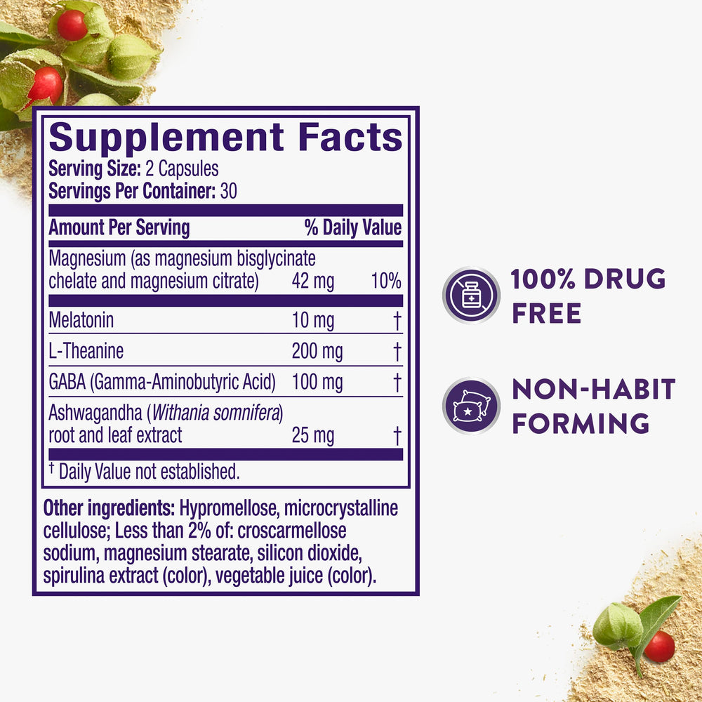 Concept image of natural ingredients including ashwagandha and magnesium for balance.