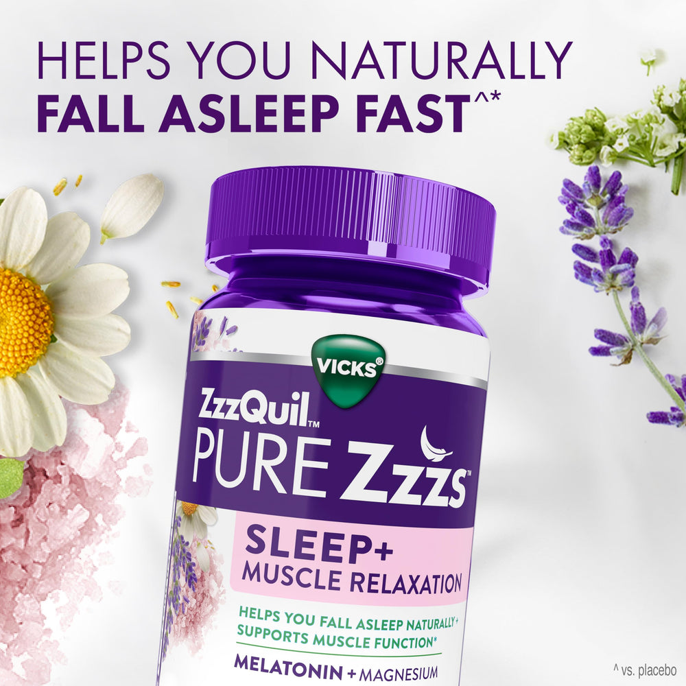 Close-up of bottle cap on ZzzQuil PURE Zzzs for evening routine