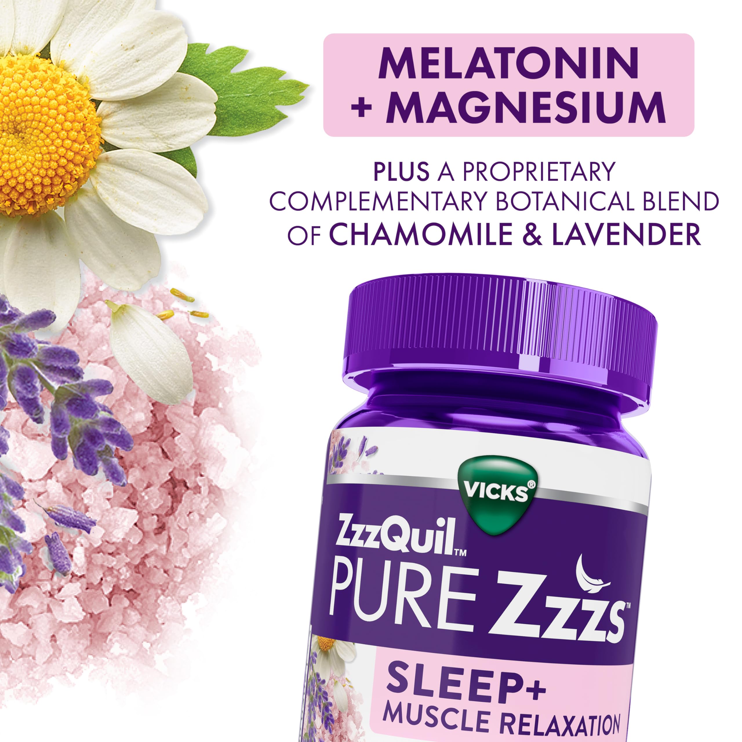 Row of gummies showing melatonin per serving in PURE Zzzs