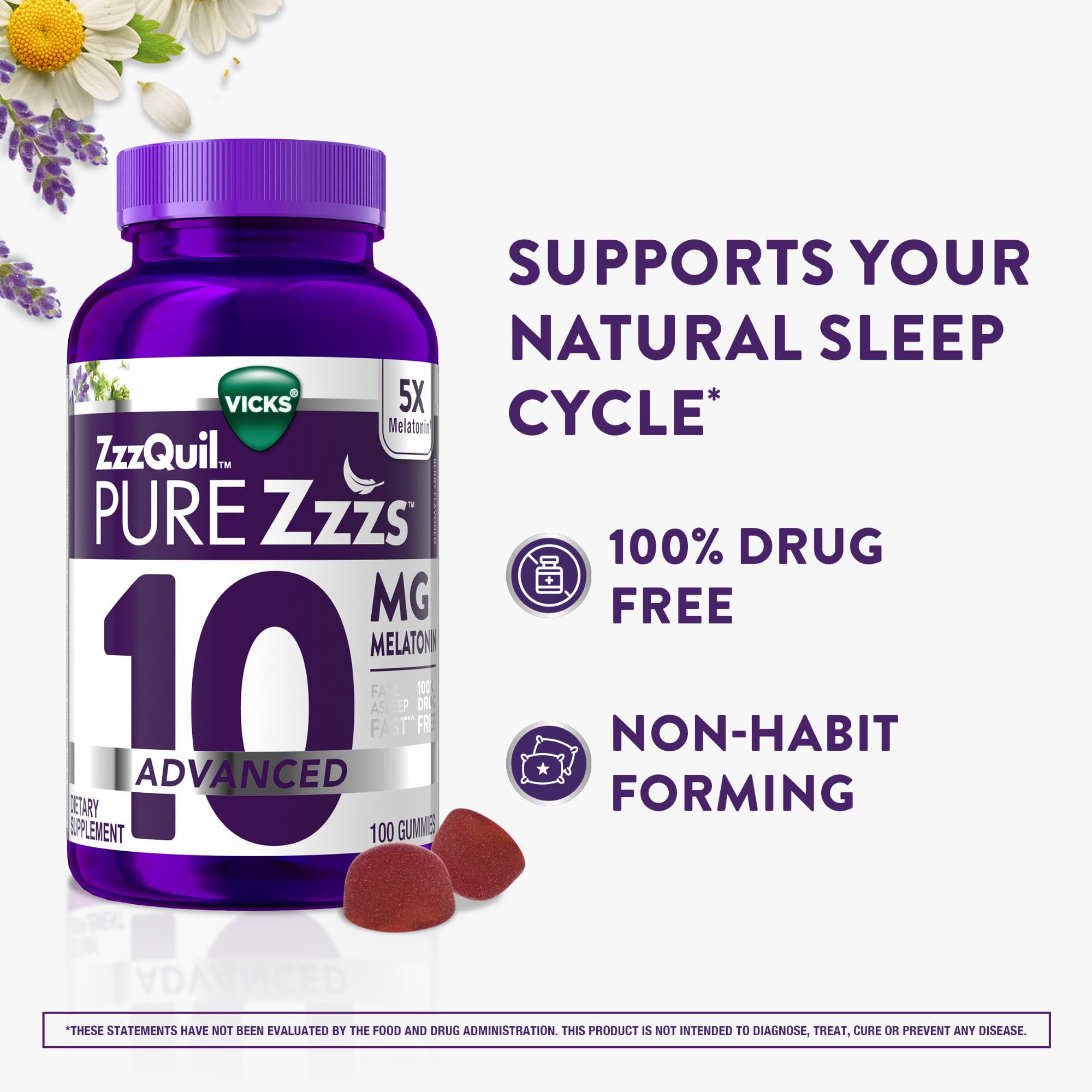 ZzzQuil Pure Zzzs berry closeup shows juicy texture and berry flavor for easy nightly use.