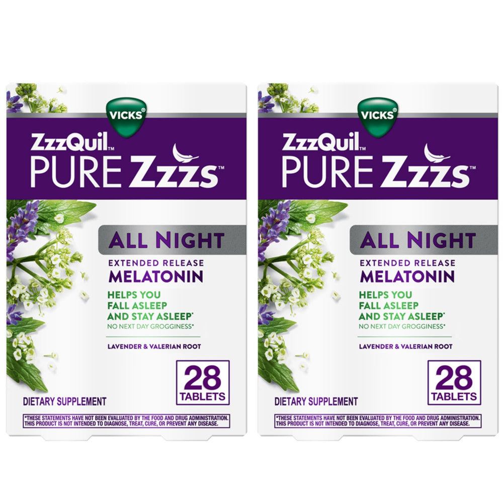 ZzzQuil Pure Zzzs all-night bottle for extended sleep support.