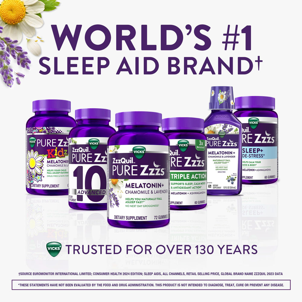 Blackberry vanilla flavored ZzzQuil PURE Zzzs gummies ready for bedtime ritual