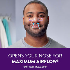 ZzzQuil Sleep Nasal Strips with four-point pull design opening nasal passages